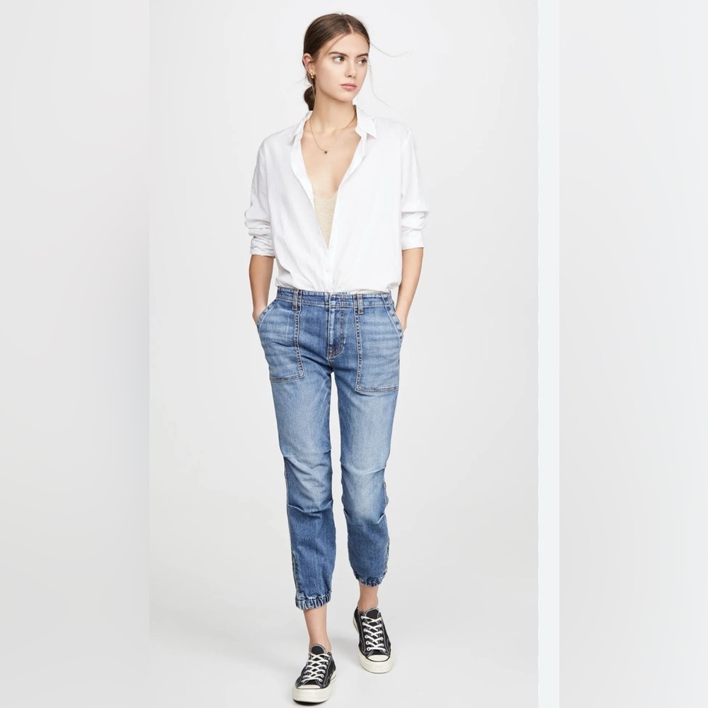 Nili Lotan Cropped French Military Jeans Duane Wash 24 Blue Denim NWT $375